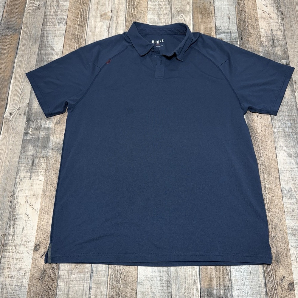 Rhone Delta Pique Polo Men LARGE Navy Stretch Performance Golf Shirt Casual